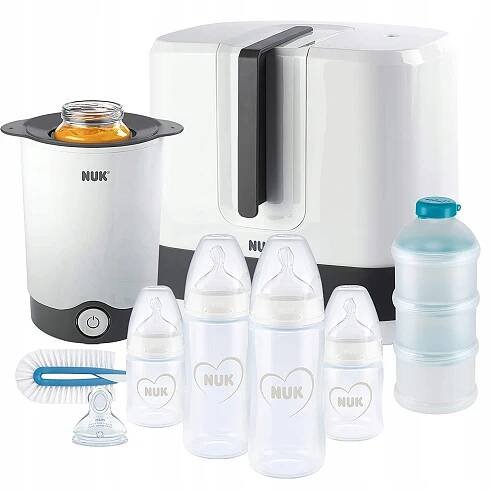 Parní sterilizátor NUK + ohřívač, lahve kartáč růží