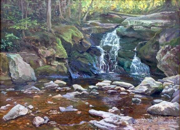 Jennifer Holmes, By the Falls, Oil, Winner of the Alden Bryan Memorial Award for Traditional Landscape Painting in Oil