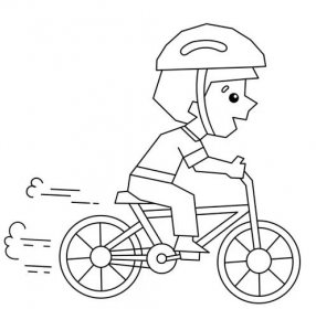 Zbarvení stránky obrys kresleného chlapce na kole nebo kole. Omalovánky pro děti — Ilustrace