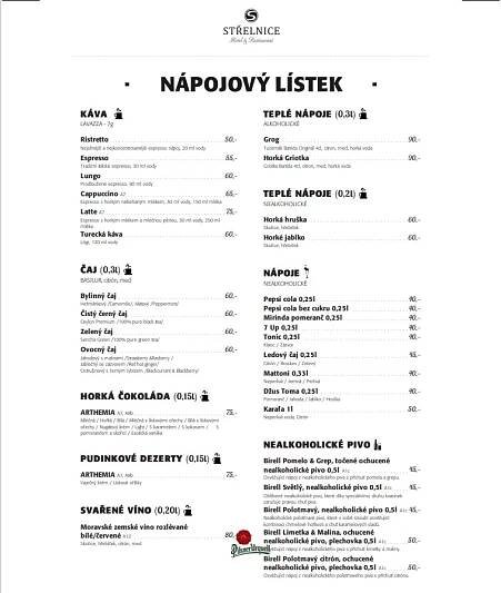 Nápojový lístek - Hotel Střelnice