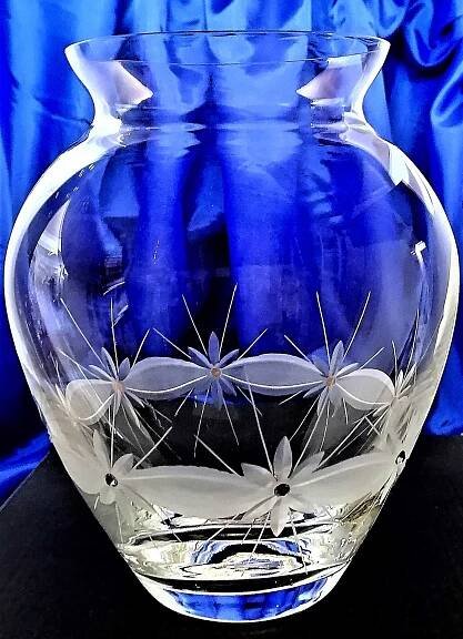 LsG-Crystal Sklo váza broušena křišťálová dekor Kanta s krystaly 8x Swarovski WA-479 180 x 150 mm 1 Ks.