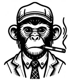 Free Chimp With A Cigar Black And White SVG Vector File For Laser ...