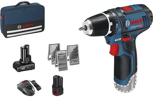 BOSCH aku vrtací šroubovák GSR12 V-15 12,0 Volt/ 2,0 /4,0Ah(IEC) Li-Ion+náh.sada