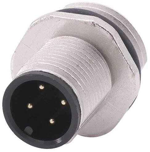 M12 Device connector straight Pin Solder connection, Number of poles 4-pole Front wall