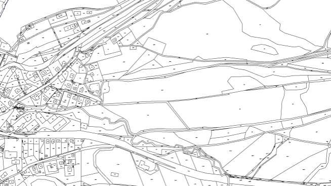 Katastrální mapa pozemků a čísla parcel Hrabačov