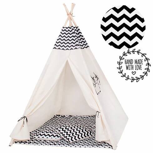 Teepee stan pro děti SPRINGOS Černý Zigzag
