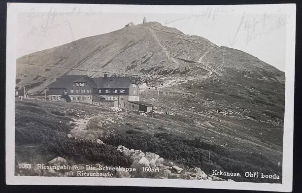 Obří bouda - Krkonoše - Riesengebirge - real photo - 1934 - Pohlednice místopis