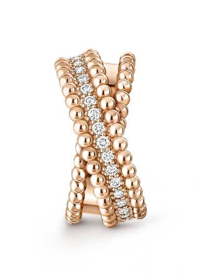 Perlée diamonds duo ring, 18K rose gold, Diamond:  36 stones,  0.66 carat, Profile, Jewelry Ring - Van Cleef & Arpels