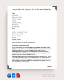 Letter of Recommendation for Residency Application - Word, PDF, Google Docs