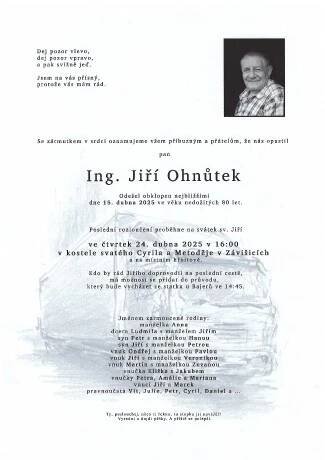 Pohřební služba Martin Böhm - Fotoalbum - Smuteční oznámení / Parte 2025 - parte Ohnůtek Jiří sken 