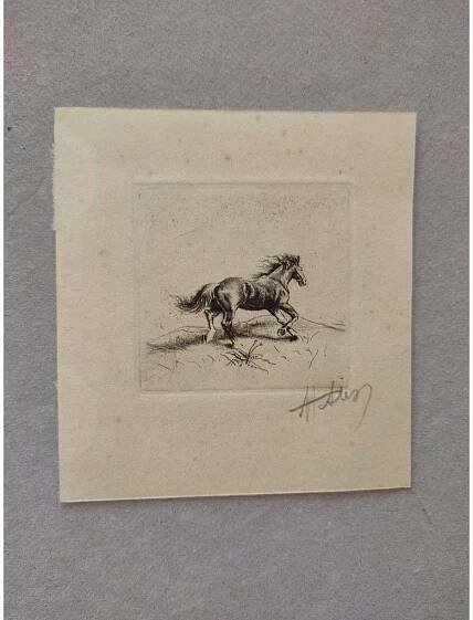 Adolf Alex Jelínek (1890 - 1957) - Běžící kůň - lept, grafika, signováno