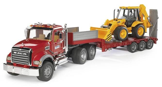 Tahač MACK Granite s bagrem JCB 4CX - Bruder 2813