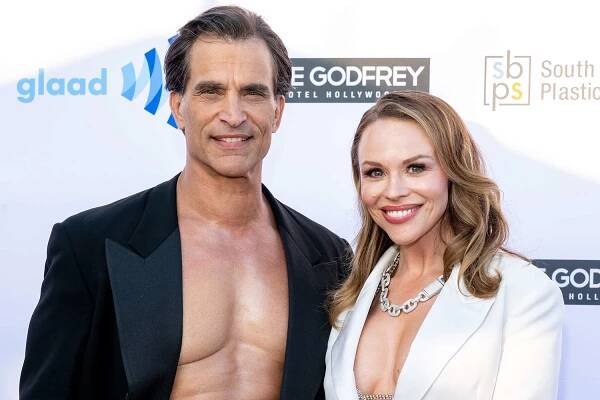 Actor Johnathon Schaech (L) and public speaker Julie Solomon attend Gurus Magazine's #30VOICES30DAYS Cover Launch Party at The Godfrey Hotel Hollywood on June 01, 2024 in Los Angeles, California.