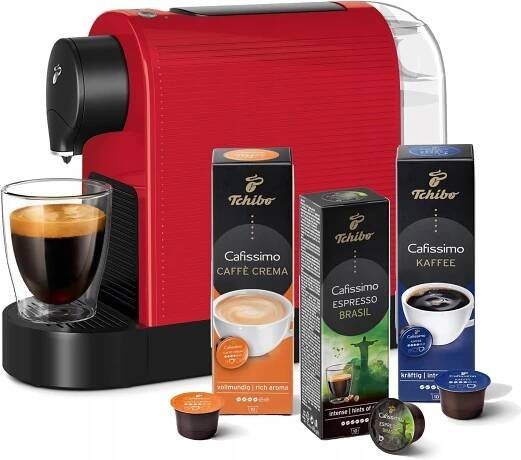 KÁVOVAR NA KAPSLE TCHIBO CAFISSIMO PURE PLUS 15 BARŮ ČERVENÝ + 30 KAPSLÍ