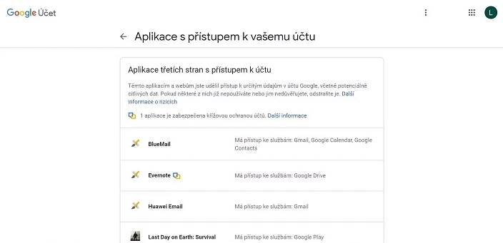 google aplikace pristup udaje
