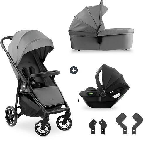 hauck Set 3v1 Shop N Care Trio Set vrátane kočíka, prenosnej postieľky, detskej autosedačky od narodenia do 22 kg, malý skladací, funkcia polohovania do ľahu, držiak na pohár a podnos, UV ochrana 50+ (sivá)