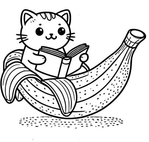 banana cat coloring pages reading happily