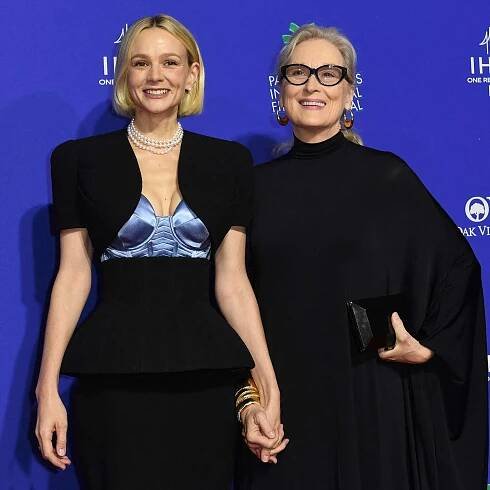 Meryl Streep (R) and recipient of the International Star Award - Actress for "Maestro" British actress Carey Mulligan arrive for the 35th Annual Palm Springs International Film Festival Awards Gala