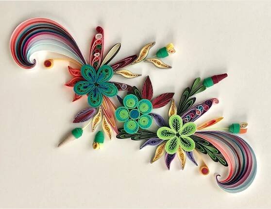 Quilling Green Flowers Paper Art For Wall Decor - Contact To Make An Order - Unique - Size 9''x12'' (S1)