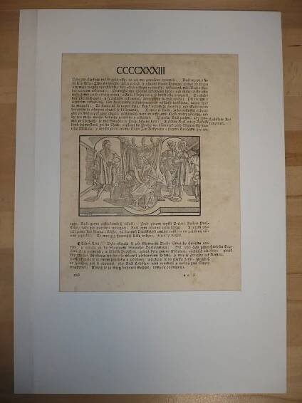 Václav Hájek z Libočan -Kronika česká, faksimile z r. 1819, list č. 433 [dřevořez, jeden list, stará grafika]