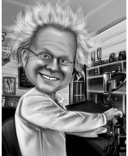 Karikatura osoby jako Albert Einstein