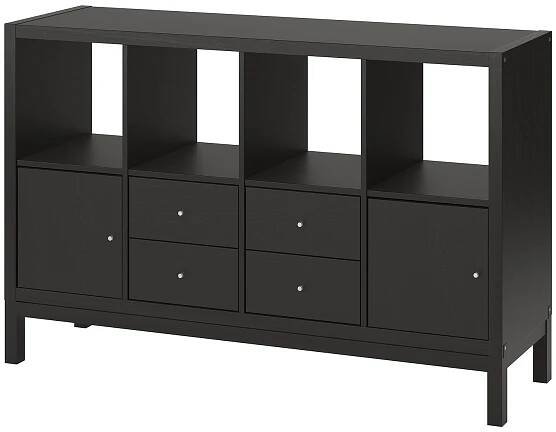 KALLAX policový díl s podnožím, se 2 dvířky/4 zásuvkami/černohnědá, 147x94 cm - IKEA