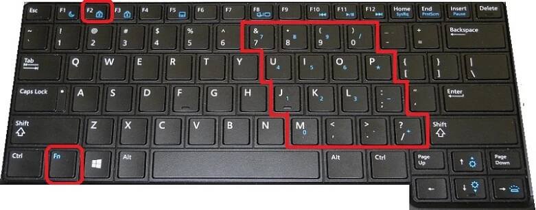 Příklad klávesnice notebooku