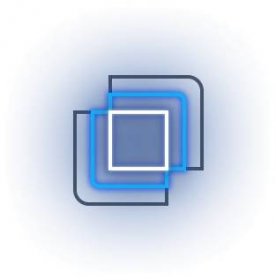 webflow enterprise icon, squares layered over eachother with a neon glow
