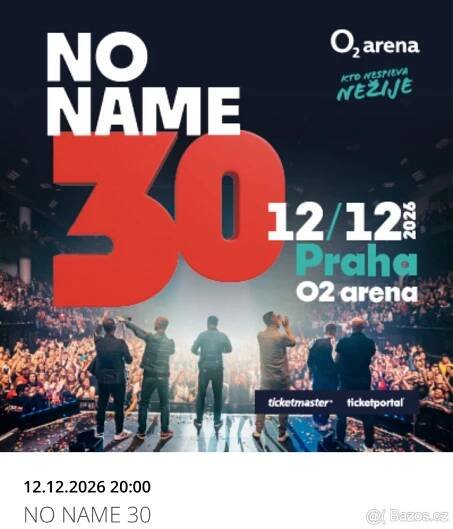 NO NAME 30, VIP KLUBOVÉ PATRO, 12.12.2026 O2 ARENA - Praha 9