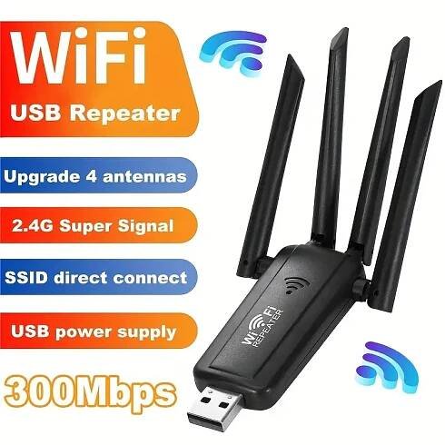 1ks usb wifi repeater extender, 300mbps vysokorychlostní internetový signál zesilovač, přenosný síťový zesilovač, pvc materiál, usb napájený, bez baterie, vhodný pro domácí sítě