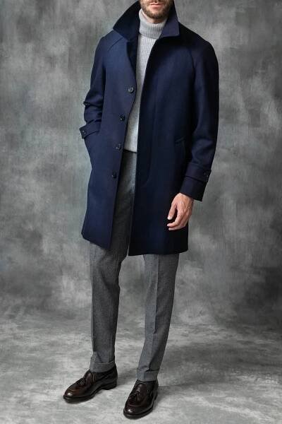 BLUE RAGLAN COAT IN LORO PIANA WOOL - KSOIR