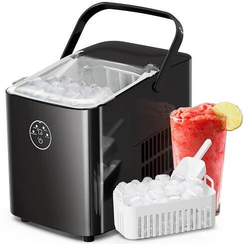 * Ice Maker Countertop, Chewable Pellet Ice Machine with Self-Cleaning Function, 35lbs/24H, Portable Ice Makers for Home Kitchen Office, Black. N