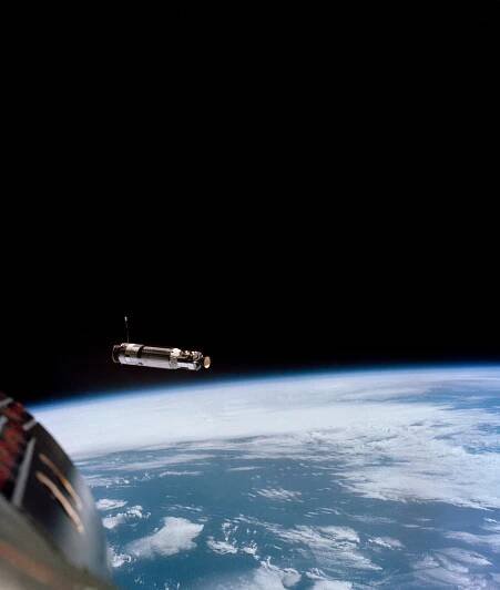 View of the Agena Target vehicle from the Gemini 8 spacecraft in orbit