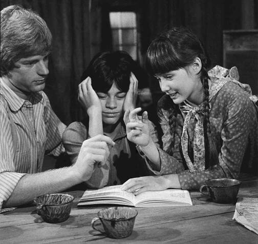 LITTLE HOUSE ON THE PRAIRIE -- "The Wild Boy: Part 1" Episode 6 -- Aired 11/1/82 -- Pictured: (l-r) Dean Butler as Almanzo James Wilder, Jonathan Hall Kovacs as Matthew, Shannen Doherty as Jenny Wilder 