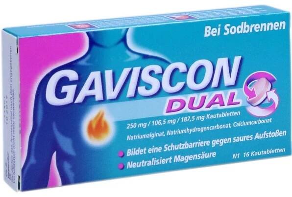 GAVISCON Duální 250 mg/106,5 mg/187,5 mg žvýkací tablety, 16 ks