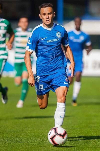 Zápas 5. kola první fotbalové ligy mezi týmy FC Slovan Liberec a Bohemians 1905 se odehrál 18. srpna na stadionu U Nisy v Liberci. Na snímku je Jakub Pešek.