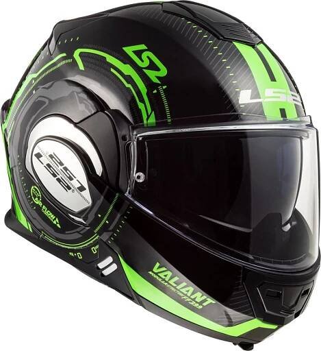 Výklopná helma LS2 FF399 Valiant Nucleus Black Glow Green | www.aspshop.cz