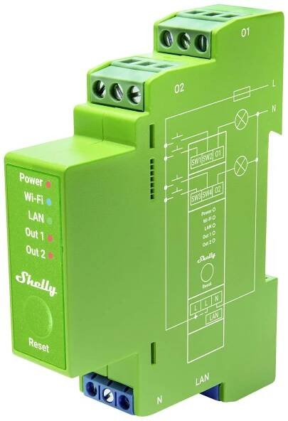 Shelly Shelly Pro Dimmer 2PM relé na DIN lištu Bluetooth, Wi-Fi