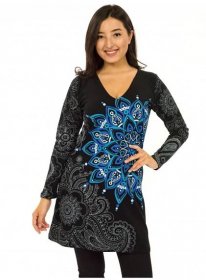 Šaty s dlouhým rukávem Angama - černá s modrou