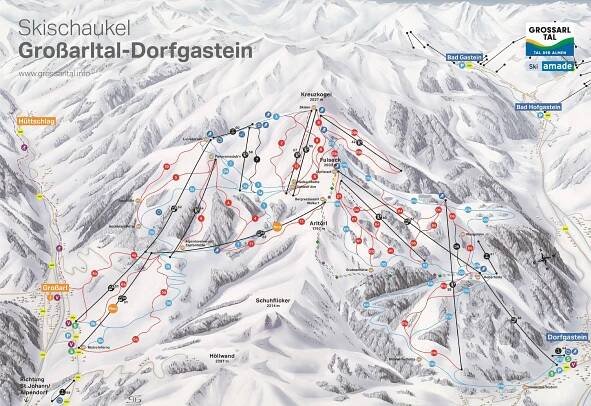 Mapa sjezdovek Lyžařská oblast Grossarltal-Dorfgastein