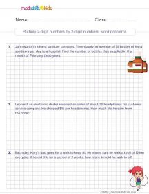 4th Grade multiplication worksheets with answers - Multiply a 2-digit number by a 2-digit number word problems