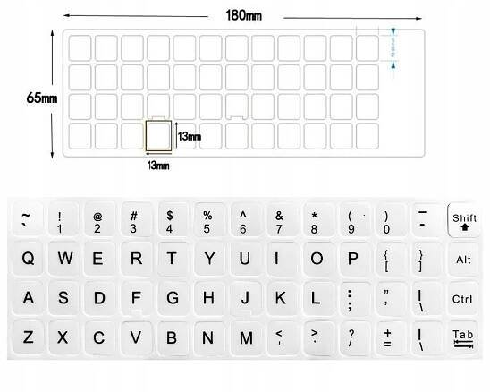 SAMOLEPKY NA KLÁVESNICI NOTEBOOKU PC QWERTY PL 13x13 MM Váha výrobku včetně jednotkového obalu 0.007 kg