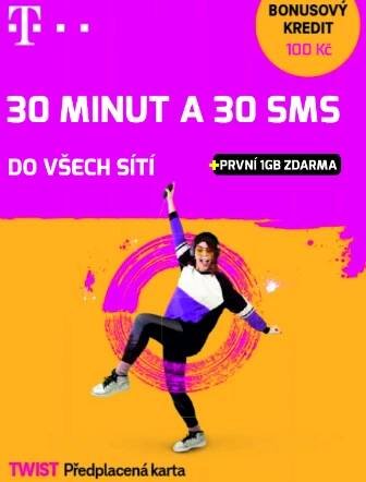 T-Mobile TWIST SIM KARTA - 150,- Kč ZDARMA 30 MINUT, 30 SMS A 1 GB DAT, 100,- kredit