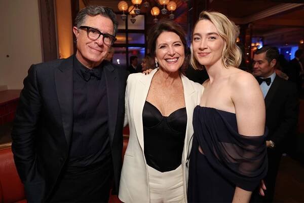 Stephen Colbert, Evelyn McGee-Colbert and Saoirse Ronan attends the Apple TV+ Emmy Awards 2024 post ceremony reception