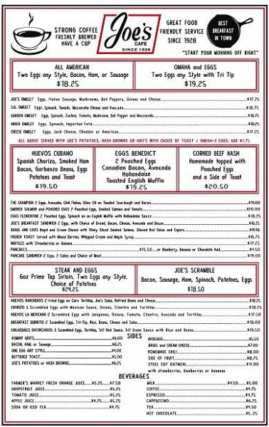 Joe's Cafe Menu Santa Barbara — Joe's Cafe Santa Barbara | Traditional American Food Restaurant & Bar | Serving Santa Barbara