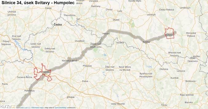Úsek Svitavy - Humpolec, Silnice 34 - Mapa | Kurzy.cz