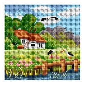Předloha vyšívací Dům na jaře 2 15x15cm