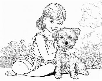 omalovánky pes a holčička1 - Omalovánky k vytisknutí zdarma