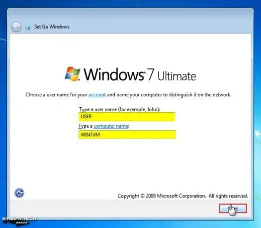 Typing User and Computer Name