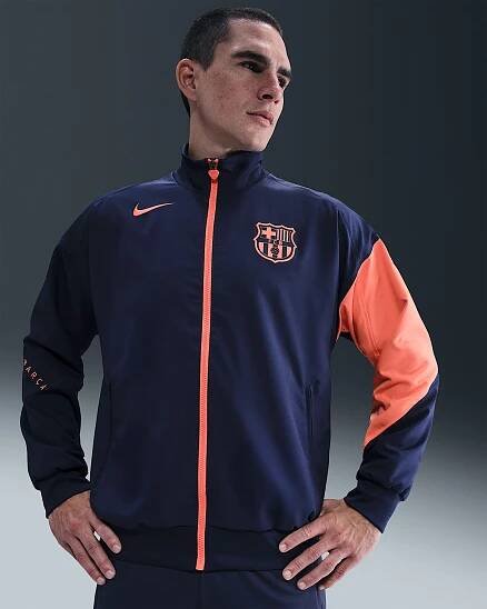 F.C. Barcelona Strike Third Men's Nike Dri-FIT Total 90 Football Anthem Jacket - Midnight Navy/Bright Mango/Bright Mango